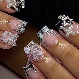 Elegant Silver and Pink Nail Art